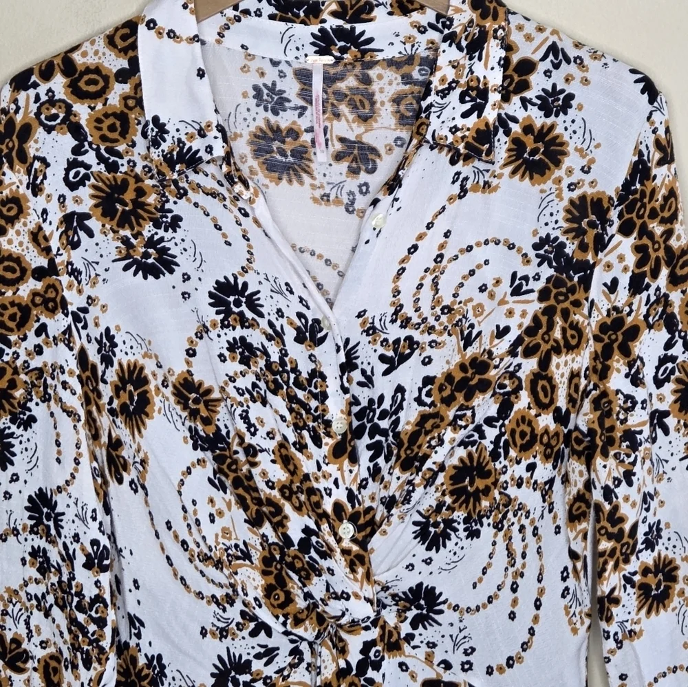 Free People | Boho Tough Love Long Sleeve Midi Shirt Dress Size 10